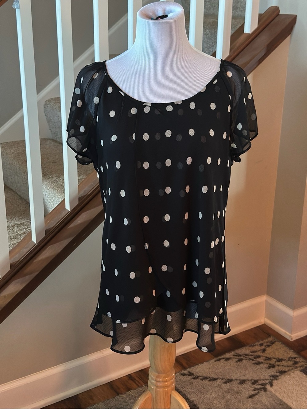 Black Polka Dot Short Sleeve Blouse - B1029